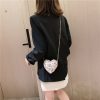 Heart Shape Small Bag Chain Strap Single Shoulder Bag Ladies Handbag Messenger Bag (Color: Black Size: OneSize)