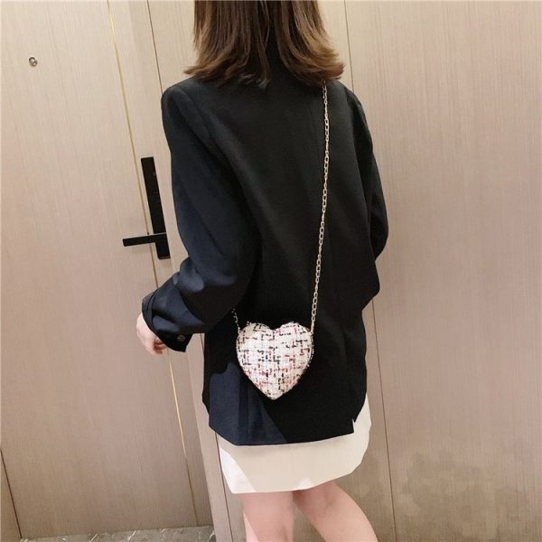 Heart Shape Small Bag Chain Strap Single Shoulder Bag Ladies Handbag Messenger Bag (Color: Black Size: OneSize)