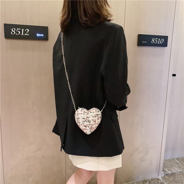 Heart Shape Small Bag Chain Strap Single Shoulder Bag Ladies Handbag Messenger Bag (Color: Black Size: OneSize) - Image 3