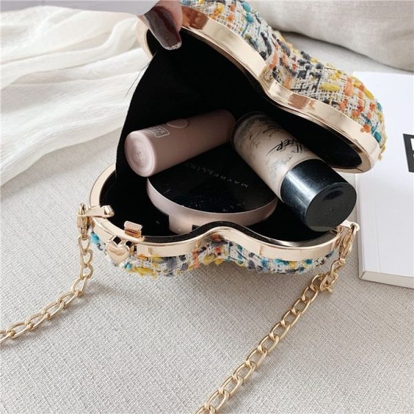 Heart Shape Small Bag Chain Strap Single Shoulder Bag Ladies Handbag Messenger Bag (Color: Black Size: OneSize) - Image 5