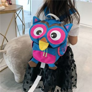 Cute Owl Shape Nylon Double Shoulders Bag Children Backpack Bag (Dark Blue)
