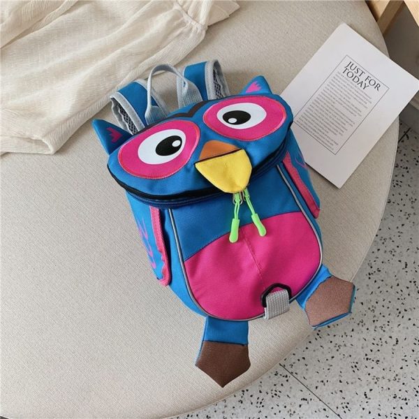 Cute Owl Shape Nylon Double Shoulders Bag Children Backpack Bag (Dark Blue) - Image 3