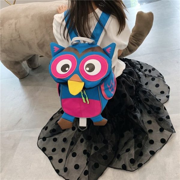 Cute Owl Shape Nylon Double Shoulders Bag Children Backpack Bag (Dark Blue) - Image 4
