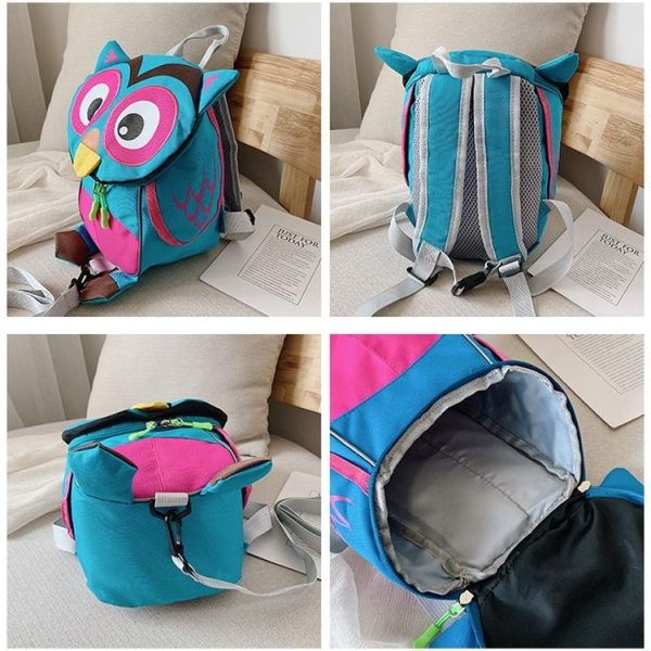 Cute Owl Shape Nylon Double Shoulders Bag Children Backpack Bag (Dark Blue) - Image 8