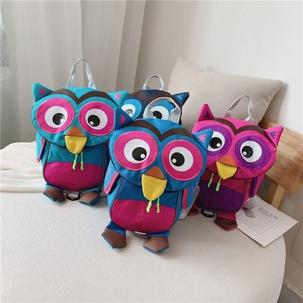 Cute Owl Shape Nylon Double Shoulders Bag Children Backpack Bag (Dark Blue) - Image 9