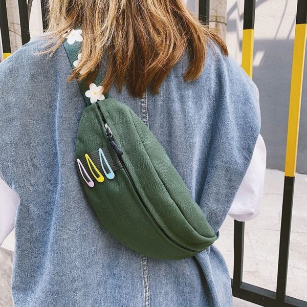 Fashion Canvas Single Shoulder Bag Waist Chest Bag Messenger Bag (Color: Green Size: OneSize)