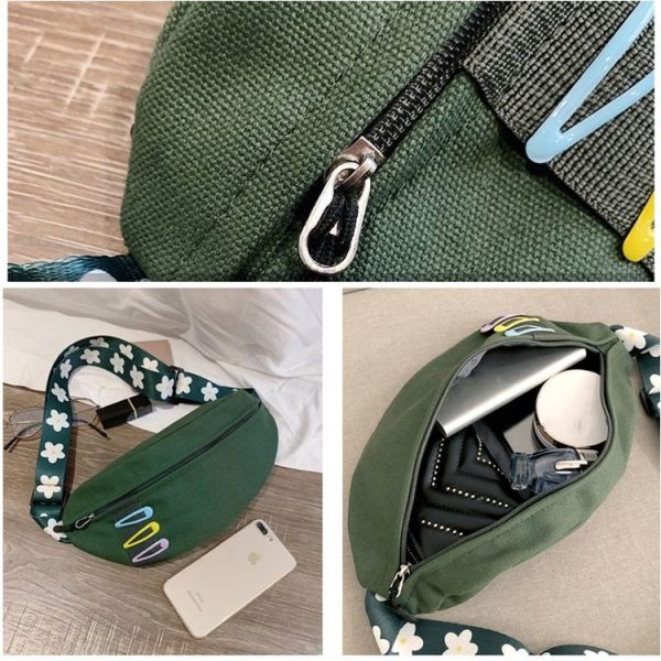Fashion Canvas Single Shoulder Bag Waist Chest Bag Messenger Bag (Color: Green Size: OneSize) - Image 8