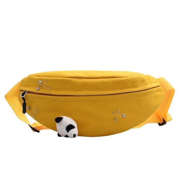 Fashion Canvas Single Shoulder Bag Waist Chest Bag Messenger Bag with Panda Doll Decoration (Color: Yellow Size: OneSize) - Image 2