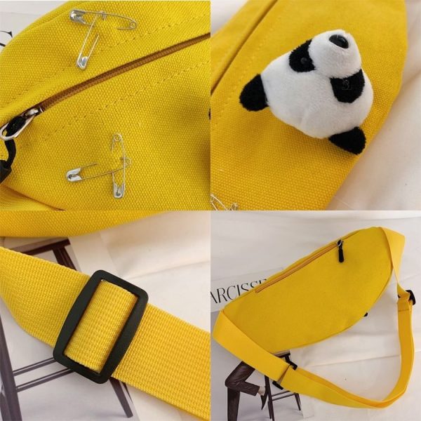 Fashion Canvas Single Shoulder Bag Waist Chest Bag Messenger Bag with Panda Doll Decoration (Color: Yellow Size: OneSize) - Image 6