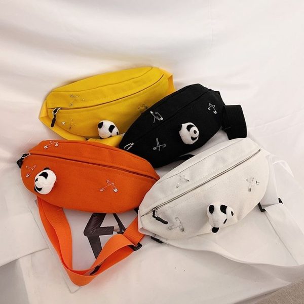 Fashion Canvas Single Shoulder Bag Waist Chest Bag Messenger Bag with Panda Doll Decoration (Color: Yellow Size: OneSize) - Image 8