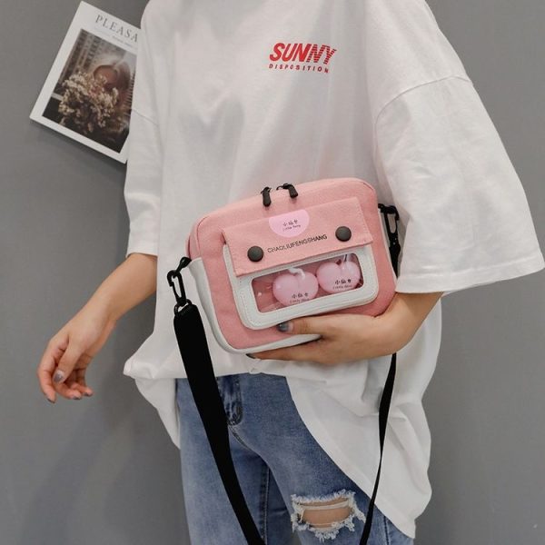 Canvas Single Shoulder Bag Ladies Handbag (Color: Pink 1 Size: OneSize) - Image 7