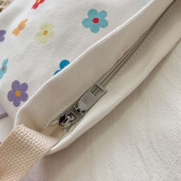 Cartoon Flower Pattern Canvas Single Shoulder Bag Handbag Messenger Bag (Color: Red Size: OneSize) - Image 6