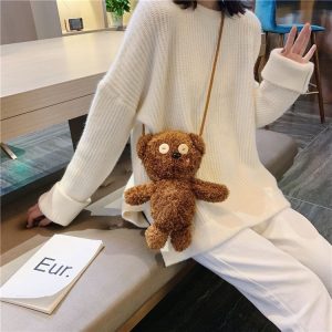 Plush Bear Single Shoulder Bag Handbag Messenger Bag (Brown)