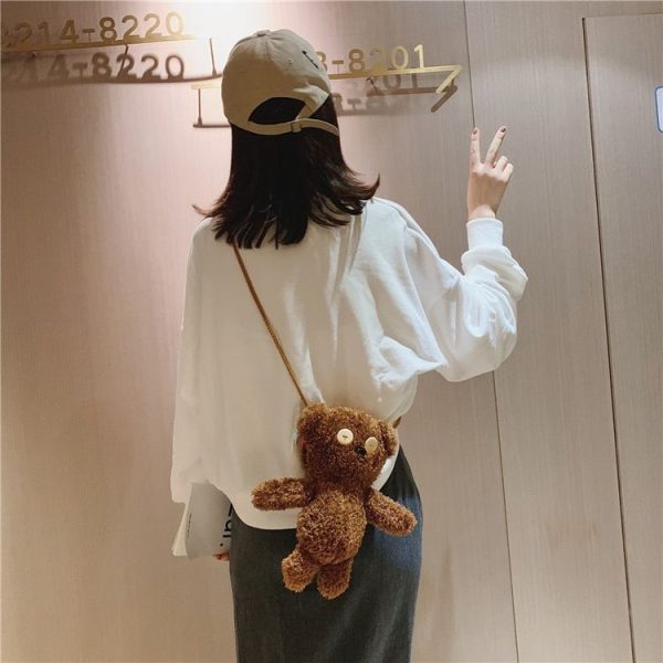 Plush Bear Single Shoulder Bag Handbag Messenger Bag (Brown) - Image 3