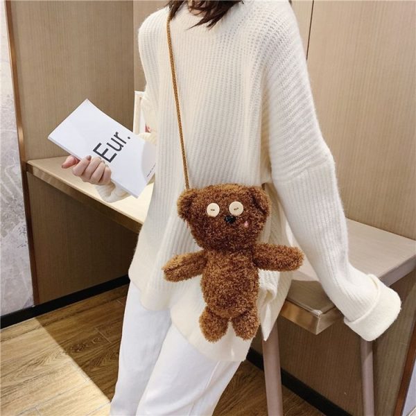 Plush Bear Single Shoulder Bag Handbag Messenger Bag (Brown) - Image 4