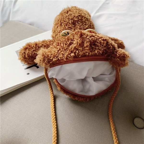 Plush Bear Single Shoulder Bag Handbag Messenger Bag (Brown) - Image 5