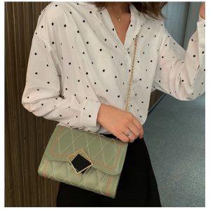 PU Leather Chain Single Shoulder Bag Ladies Handbag (Color: Green Size: OneSize)