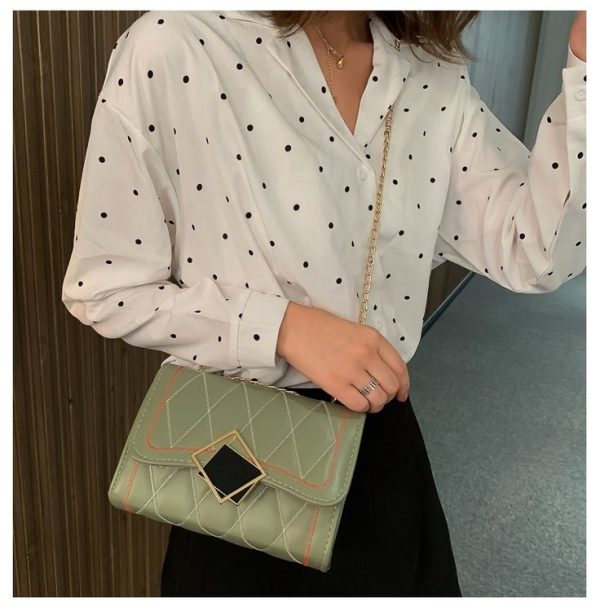 PU Leather Chain Single Shoulder Bag Ladies Handbag (Color: Green Size: OneSize)