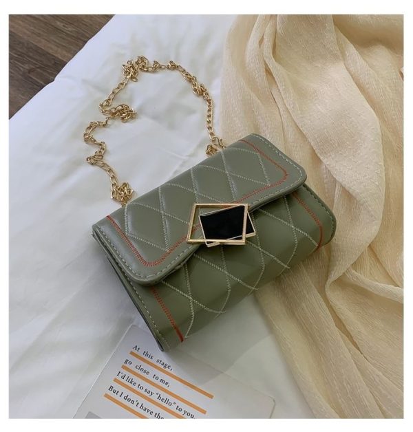 PU Leather Chain Single Shoulder Bag Ladies Handbag (Color: Green Size: OneSize) - Image 2