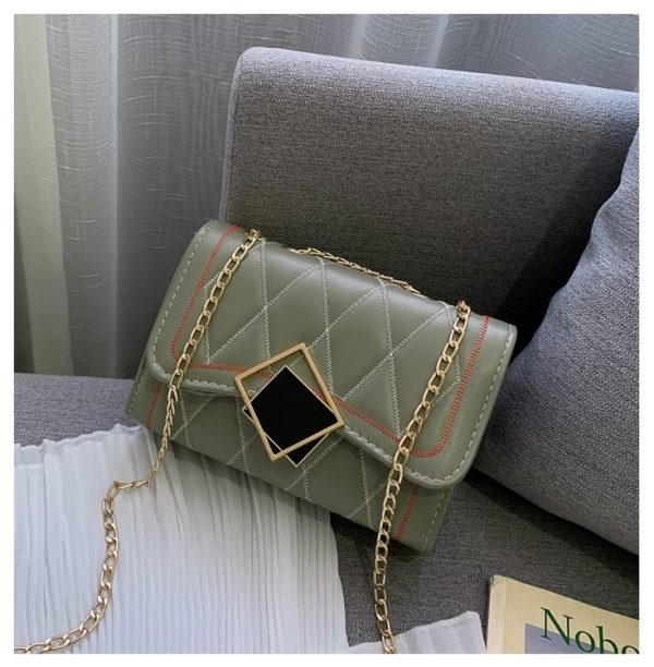 PU Leather Chain Single Shoulder Bag Ladies Handbag (Color: Green Size: OneSize) - Image 3