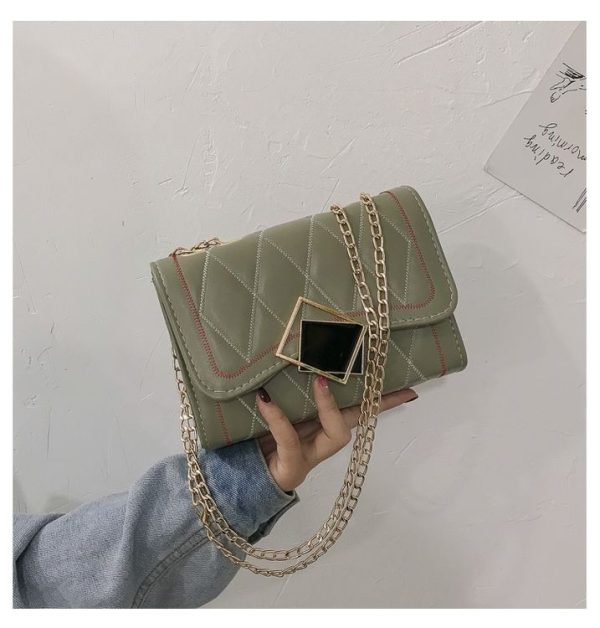 PU Leather Chain Single Shoulder Bag Ladies Handbag (Color: Green Size: OneSize) - Image 4