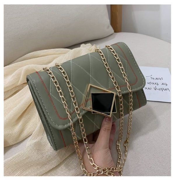 PU Leather Chain Single Shoulder Bag Ladies Handbag (Color: Green Size: OneSize) - Image 5