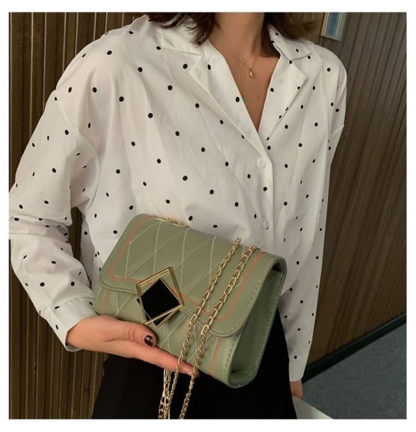 PU Leather Chain Single Shoulder Bag Ladies Handbag (Color: Green Size: OneSize) - Image 6