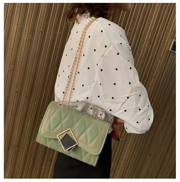 PU Leather Chain Single Shoulder Bag Ladies Handbag (Color: Green Size: OneSize) - Image 7