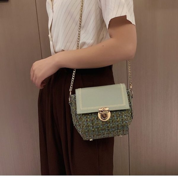 Straw PU Leather Single Shoulder Bag Ladies Handbag (Color: Yellow Size: OneSize) - Image 4