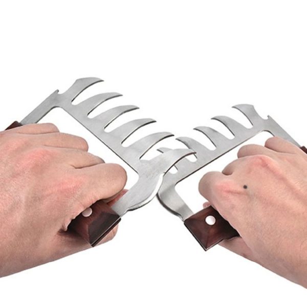 2 PCS Bear Claw Shaped stainless steel Barbecue Fork Chicken Shredded Wooden Handle Anti-skid Creative Kitchen Fork Claw Meat Claw Splitter with - Image 3