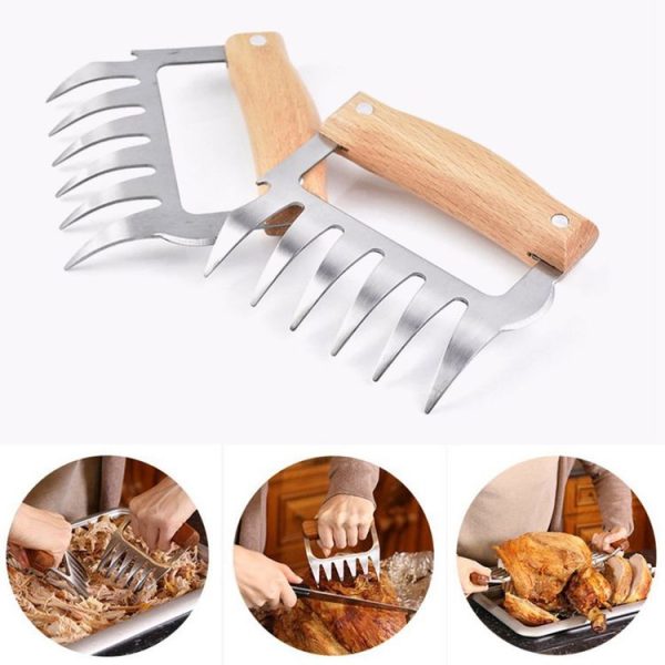 2 PCS Bear Claw Shaped stainless steel Barbecue Fork Chicken Shredded Wooden Handle Anti-skid Creative Kitchen Fork Claw Meat Claw Splitter with - Image 6