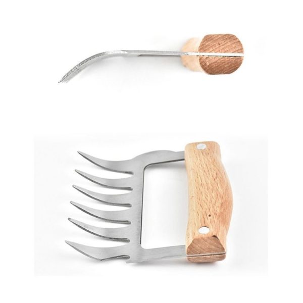 2 PCS Bear Claw Shaped stainless steel Barbecue Fork Chicken Shredded Wooden Handle Anti-skid Creative Kitchen Fork Claw Meat Claw Splitter with - Image 7